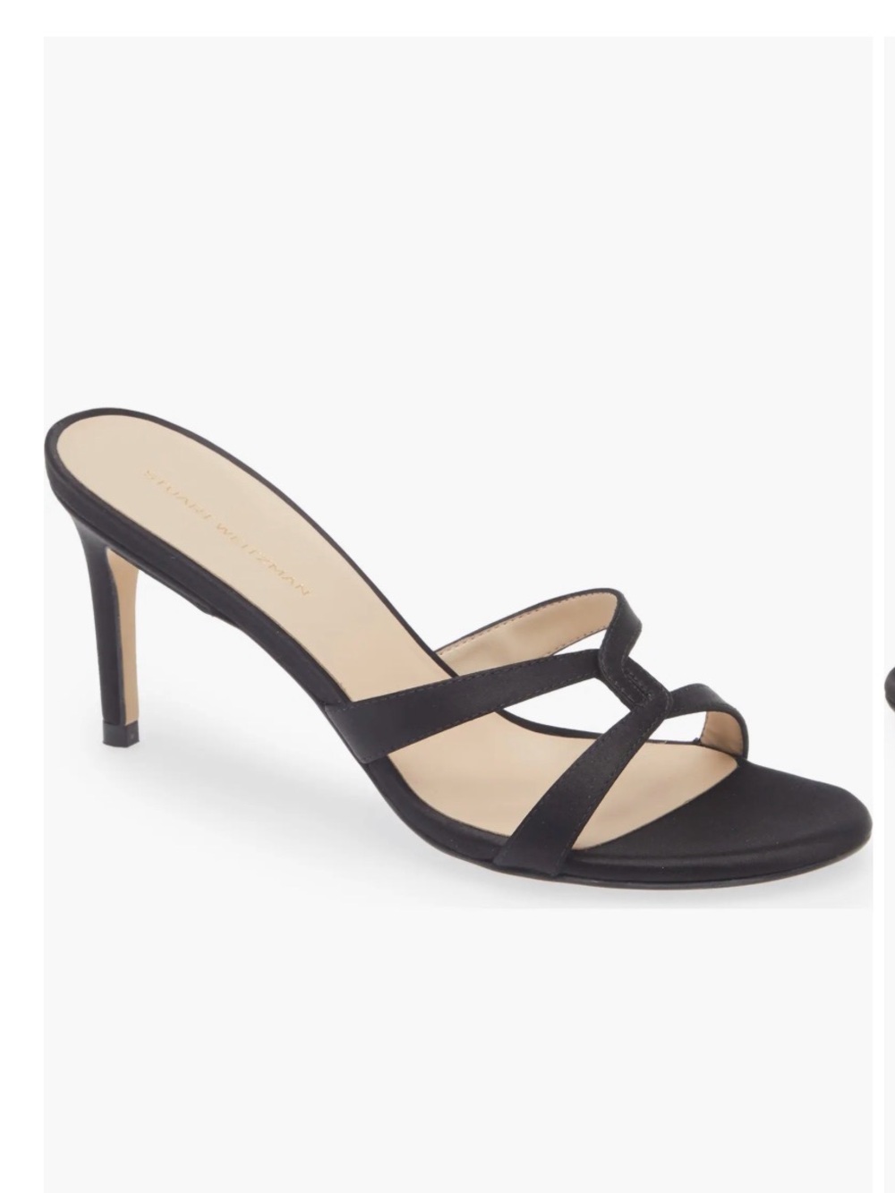 Stuart Weitzman Black Strappy Mid-Heel Slide mules -